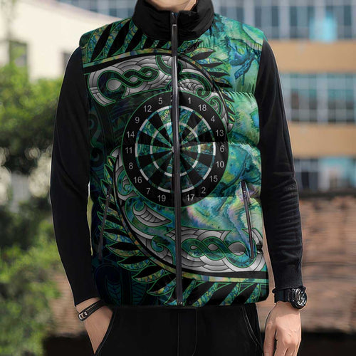 New Zealand Darts Personalised Sleeveless Puffer Jacket Aotearoa Silver Fern Green Papua Shell Spirit - Aussie Hoodie