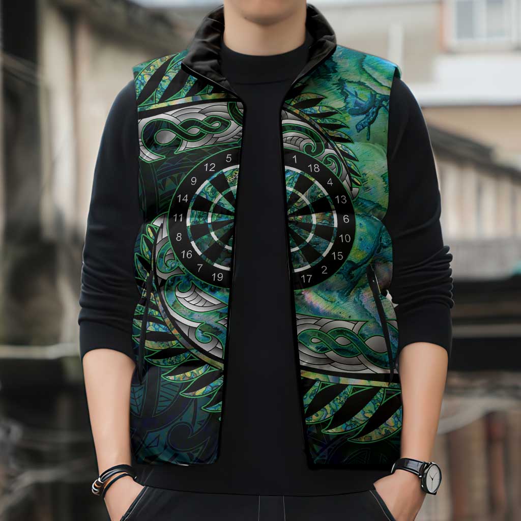 New Zealand Darts Personalised Sleeveless Puffer Jacket Aotearoa Silver Fern Green Papua Shell Spirit - Aussie Hoodie