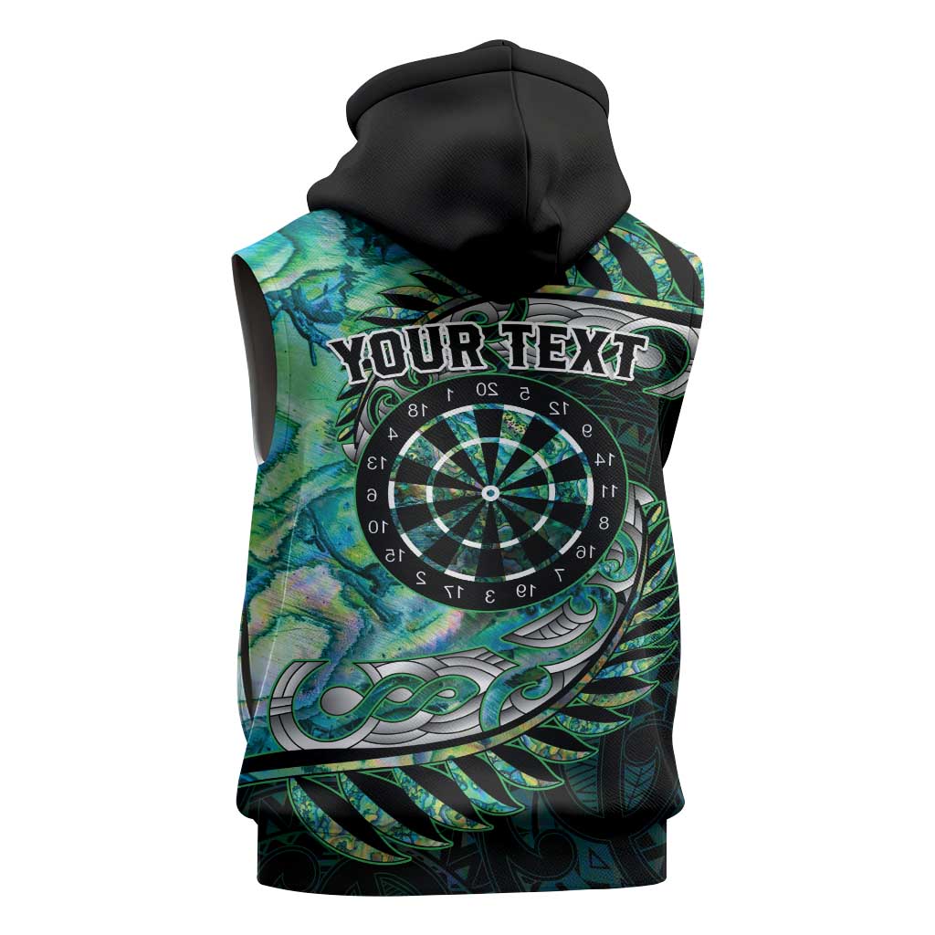 New Zealand Darts Personalised Sleeveless Zip Hoodie Aotearoa Silver Fern Green Papua Shell Spirit LT9