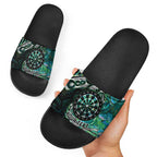 New Zealand Darts Personalised Slide Sandals Aotearoa Silver Fern Green Papua Shell Spirit - Aussie Hoodie