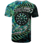 New Zealand Darts Personalised T Shirt Aotearoa Silver Fern Green Papua Shell Spirit
