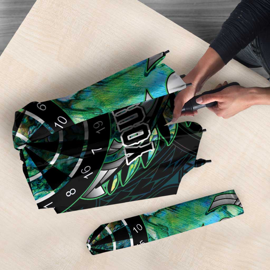 New Zealand Darts Personalised Umbrella Aotearoa Silver Fern Green Papua Shell Spirit - Aussie Hoodie