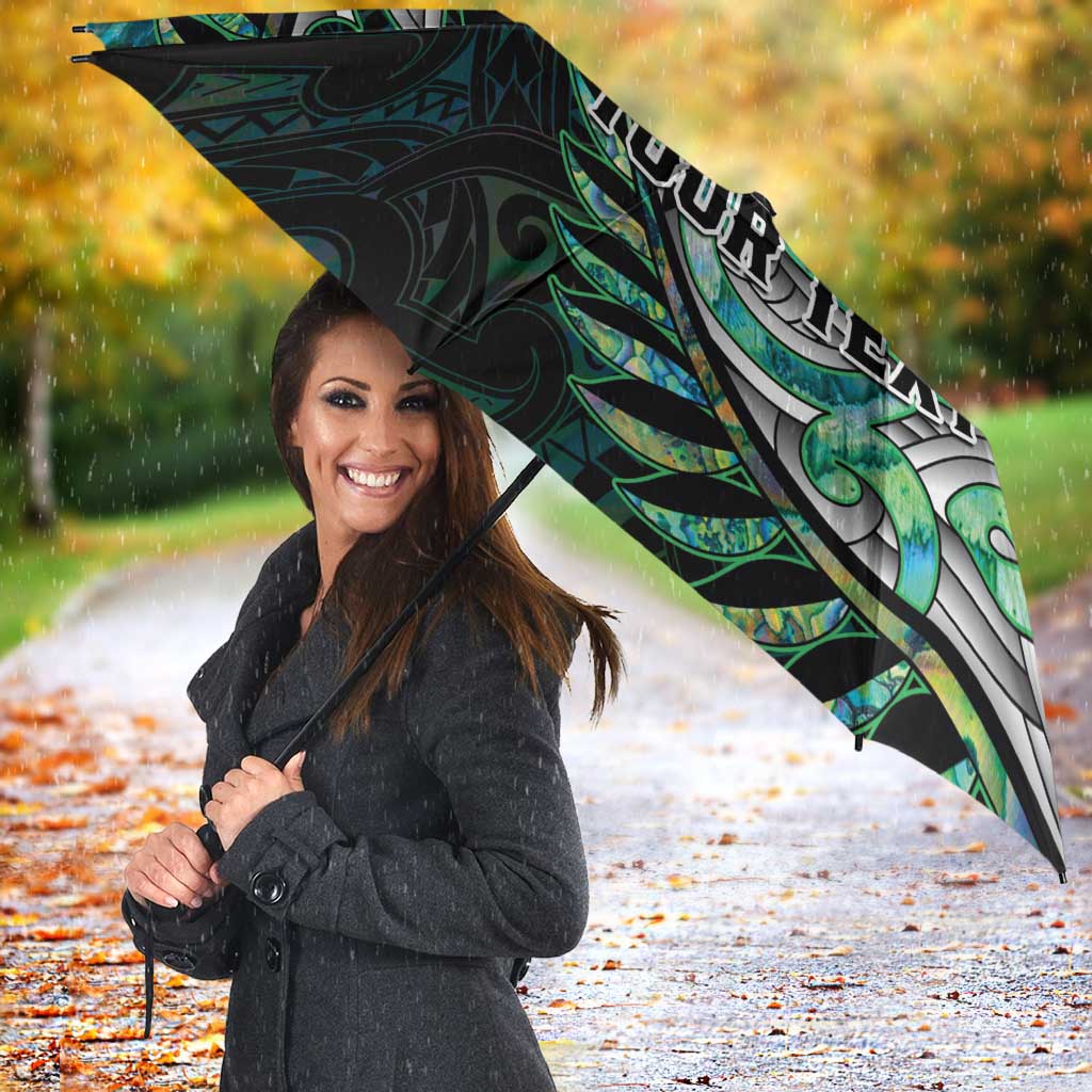 New Zealand Darts Personalised Umbrella Aotearoa Silver Fern Green Papua Shell Spirit - Aussie Hoodie
