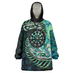 New Zealand Darts Personalised Wearable Blanket Hoodie Aotearoa Silver Fern Green Papua Shell Spirit