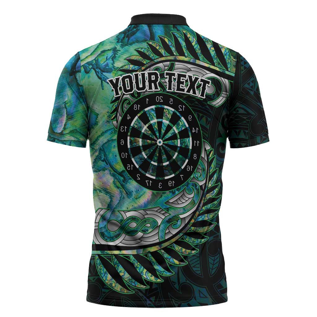 New Zealand Darts Personalised Zipper Polo Shirt Aotearoa Silver Fern Green Papua Shell Spirit - Aussie Hoodie