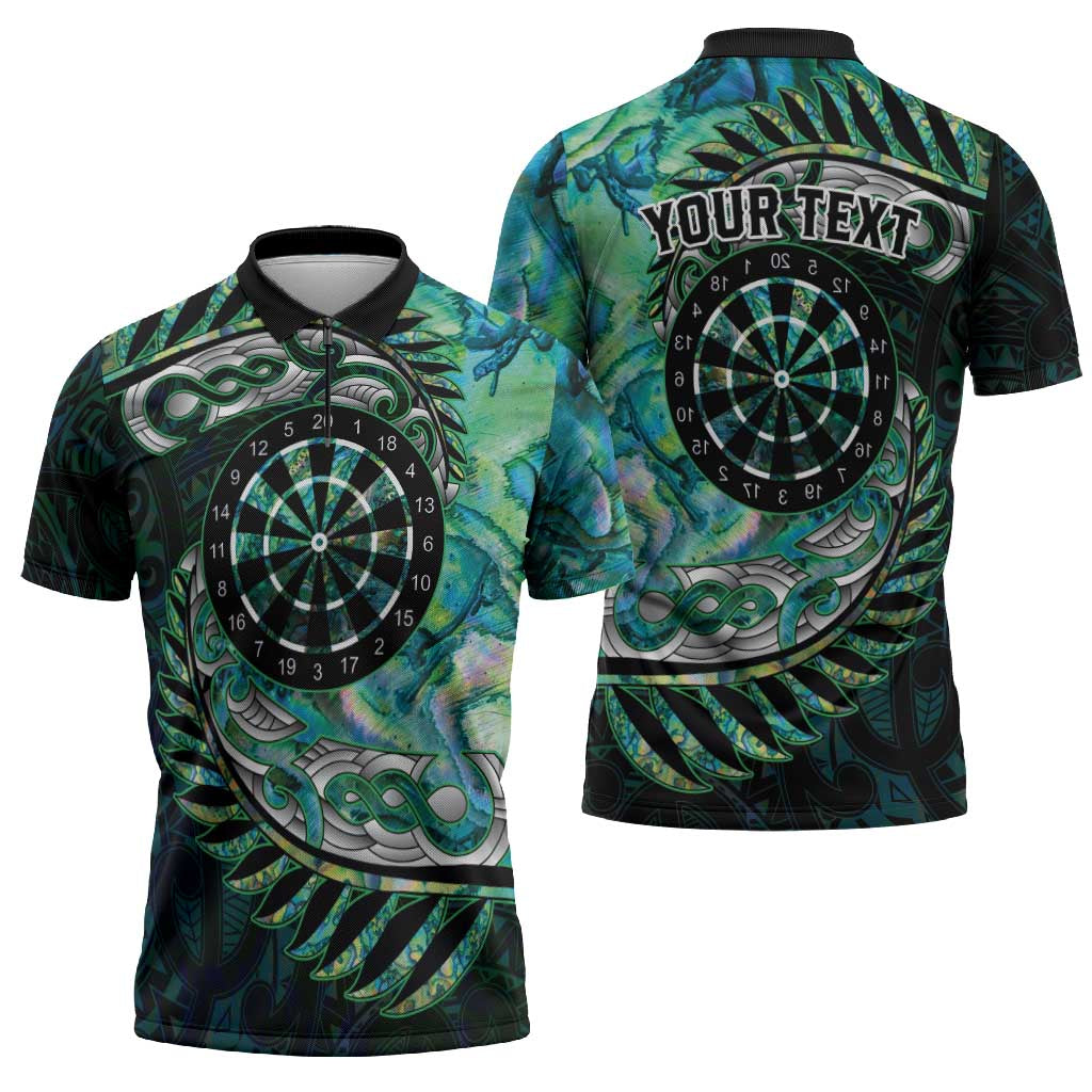 New Zealand Darts Personalised Zipper Polo Shirt Aotearoa Silver Fern Green Papua Shell Spirit - Aussie Hoodie