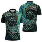 New Zealand Darts Personalised Zipper Polo Shirt Aotearoa Silver Fern Green Papua Shell Spirit - Aussie Hoodie
