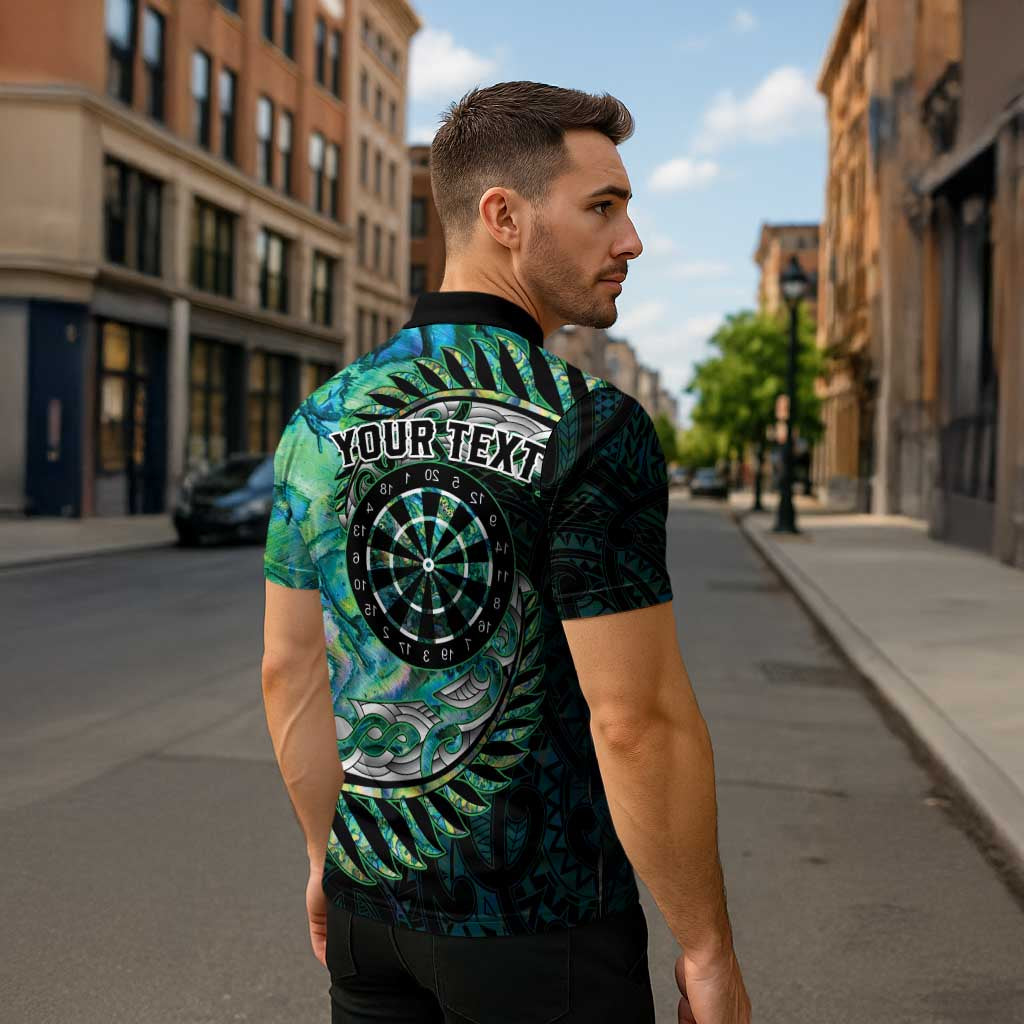 New Zealand Darts Personalised Zipper Polo Shirt Aotearoa Silver Fern Green Papua Shell Spirit - Aussie Hoodie