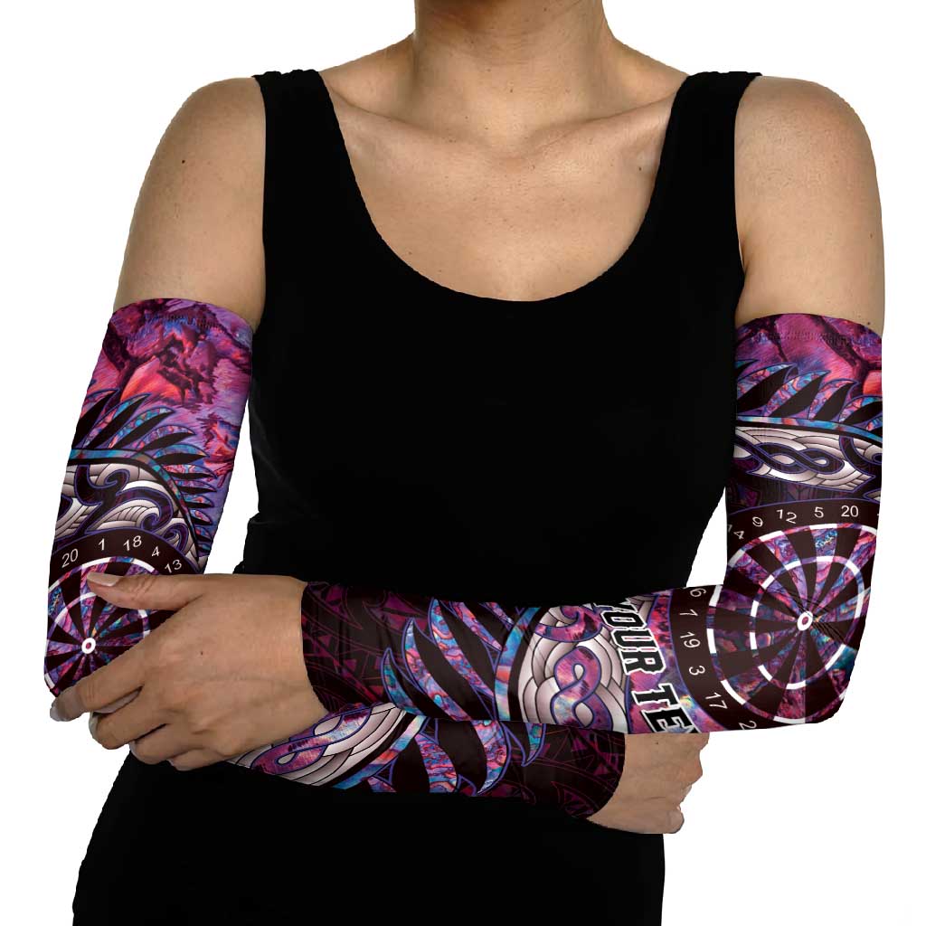 New Zealand Darts Personalised Arm Sleeves Aotearoa Silver Fern Pink Papua Shell Spirit - Aussie Hoodie