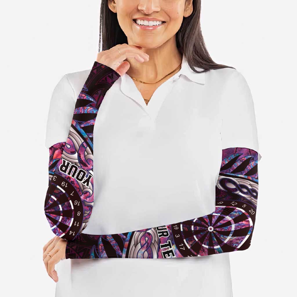 New Zealand Darts Personalised Arm Sleeves Aotearoa Silver Fern Pink Papua Shell Spirit - Aussie Hoodie