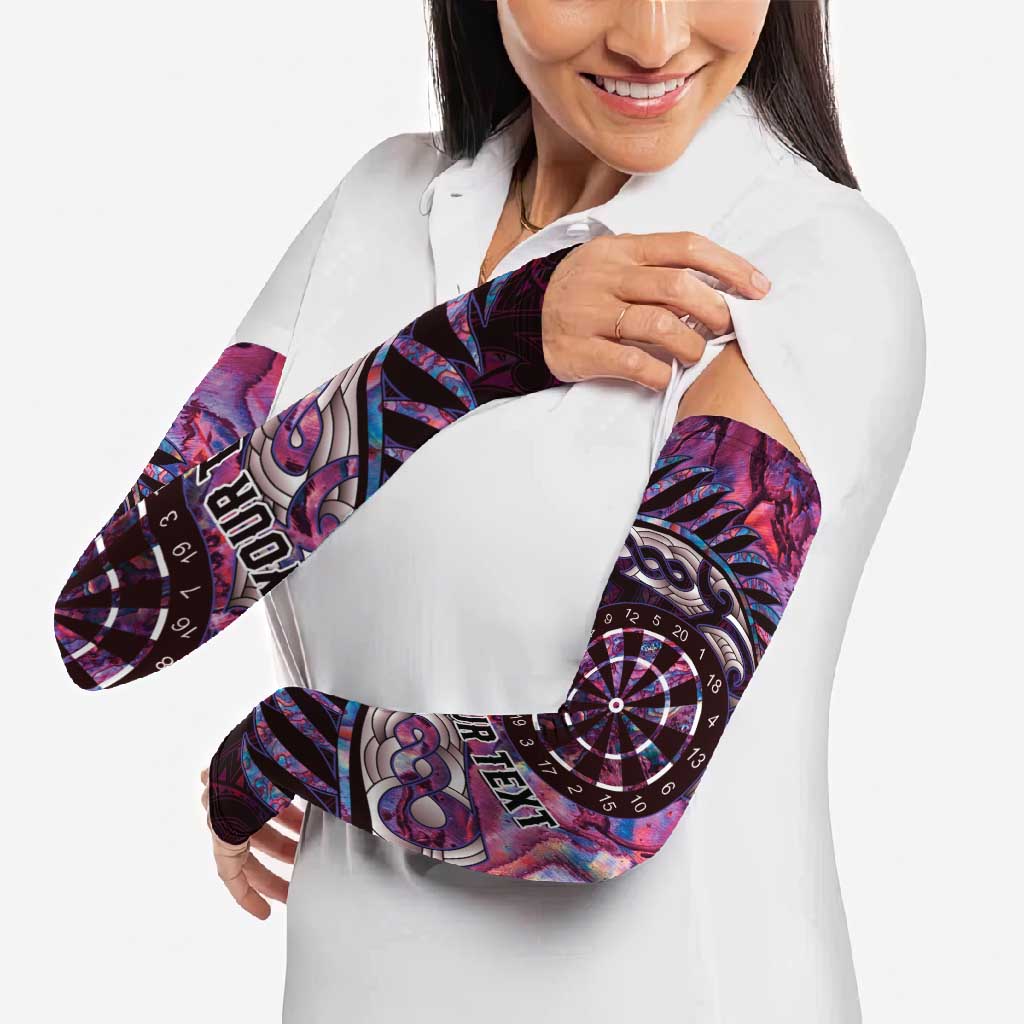 New Zealand Darts Personalised Arm Sleeves Aotearoa Silver Fern Pink Papua Shell Spirit - Aussie Hoodie