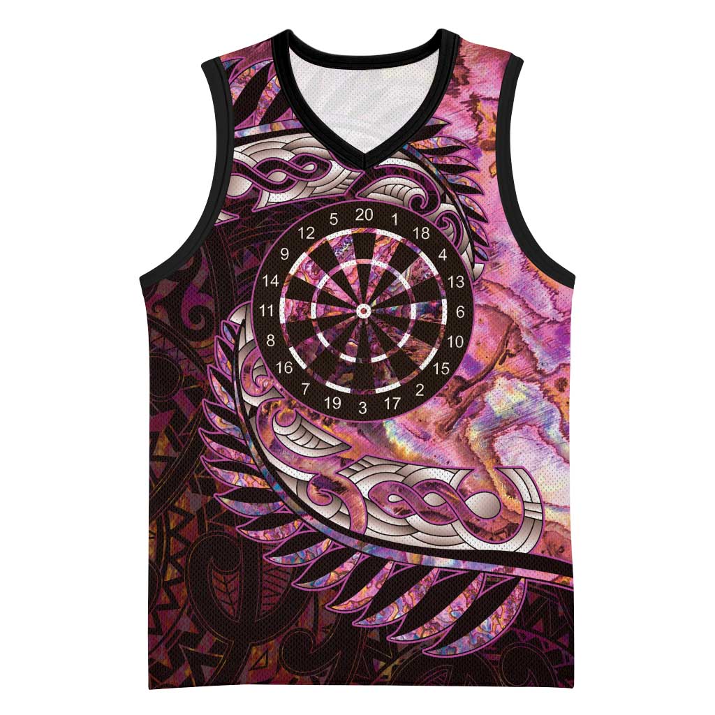 New Zealand Darts Personalised Basketball Jersey Aotearoa Silver Fern Pink Papua Shell Spirit - Aussie Hoodie