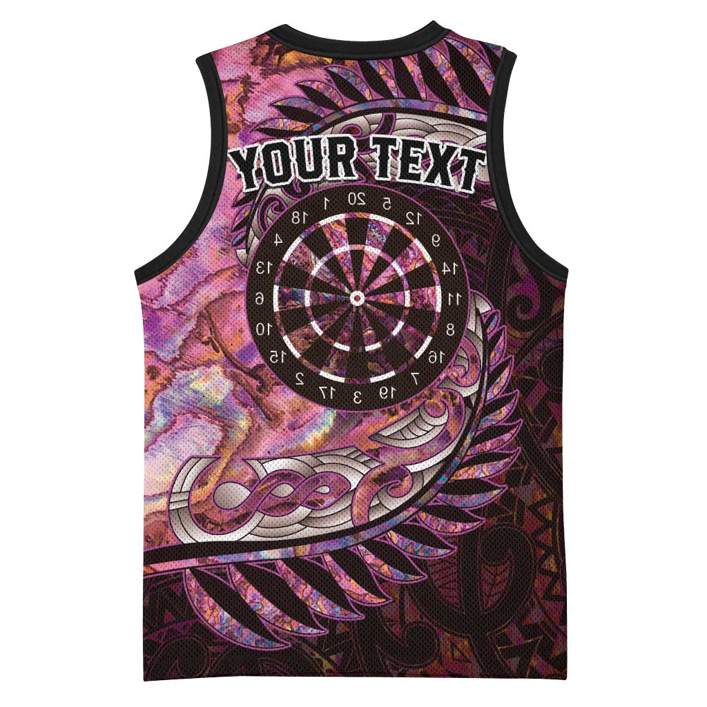New Zealand Darts Personalised Basketball Jersey Aotearoa Silver Fern Pink Papua Shell Spirit - Aussie Hoodie