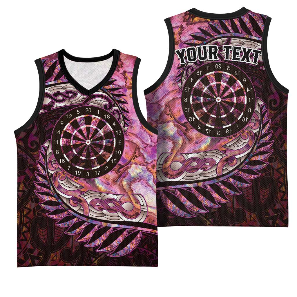 New Zealand Darts Personalised Basketball Jersey Aotearoa Silver Fern Pink Papua Shell Spirit - Aussie Hoodie