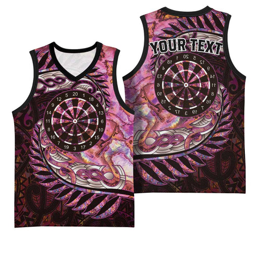 New Zealand Darts Personalised Basketball Jersey Aotearoa Silver Fern Pink Papua Shell Spirit - Aussie Hoodie