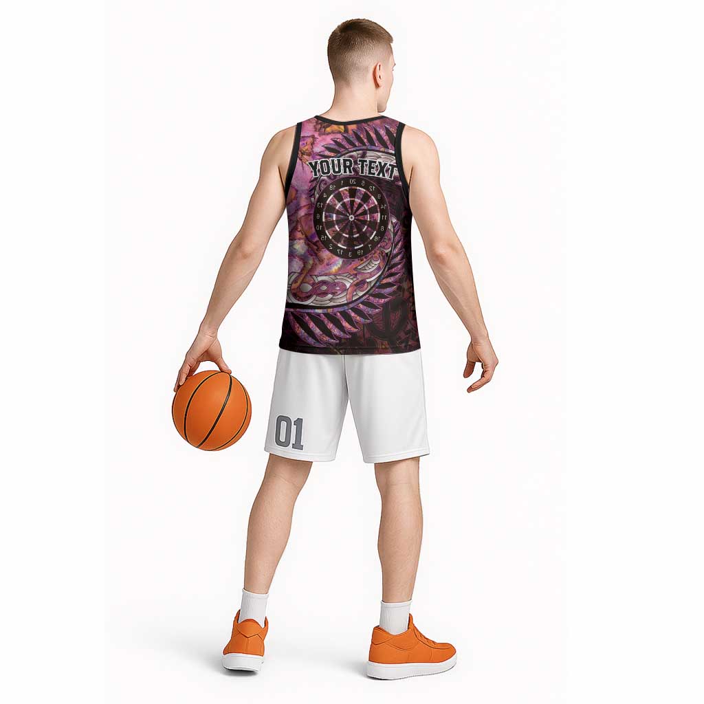 New Zealand Darts Personalised Basketball Jersey Aotearoa Silver Fern Pink Papua Shell Spirit - Aussie Hoodie