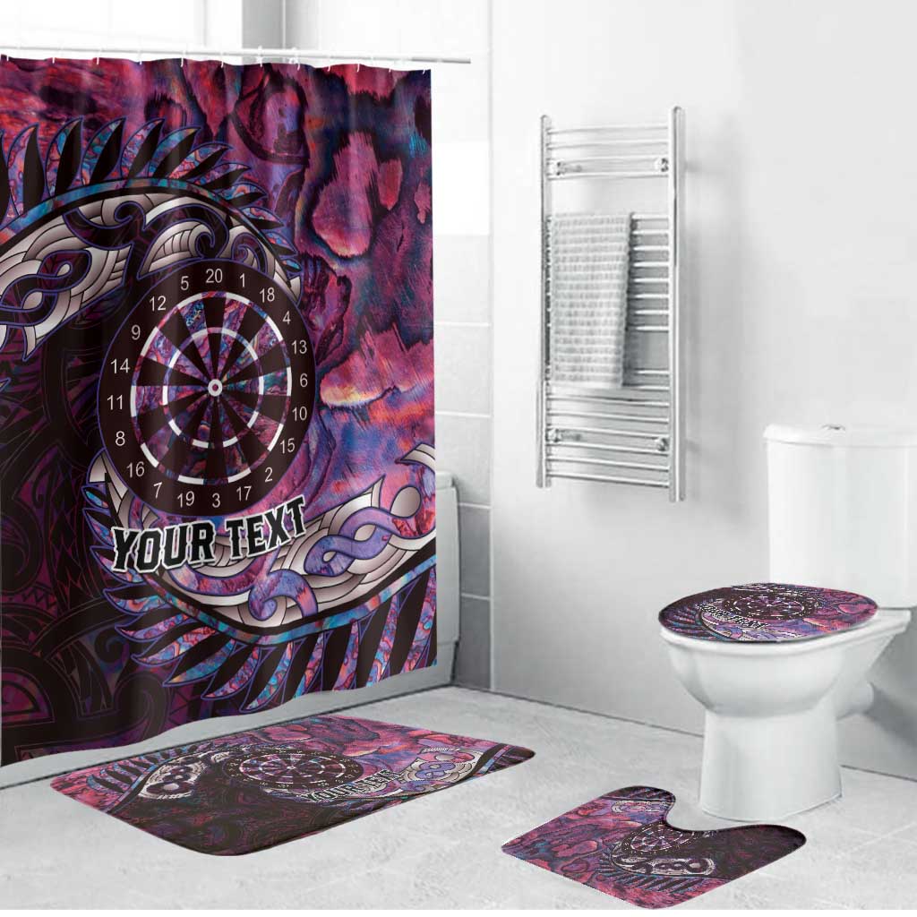New Zealand Darts Personalised Bathroom Set Aotearoa Silver Fern Pink Papua Shell Spirit - Aussie Hoodie