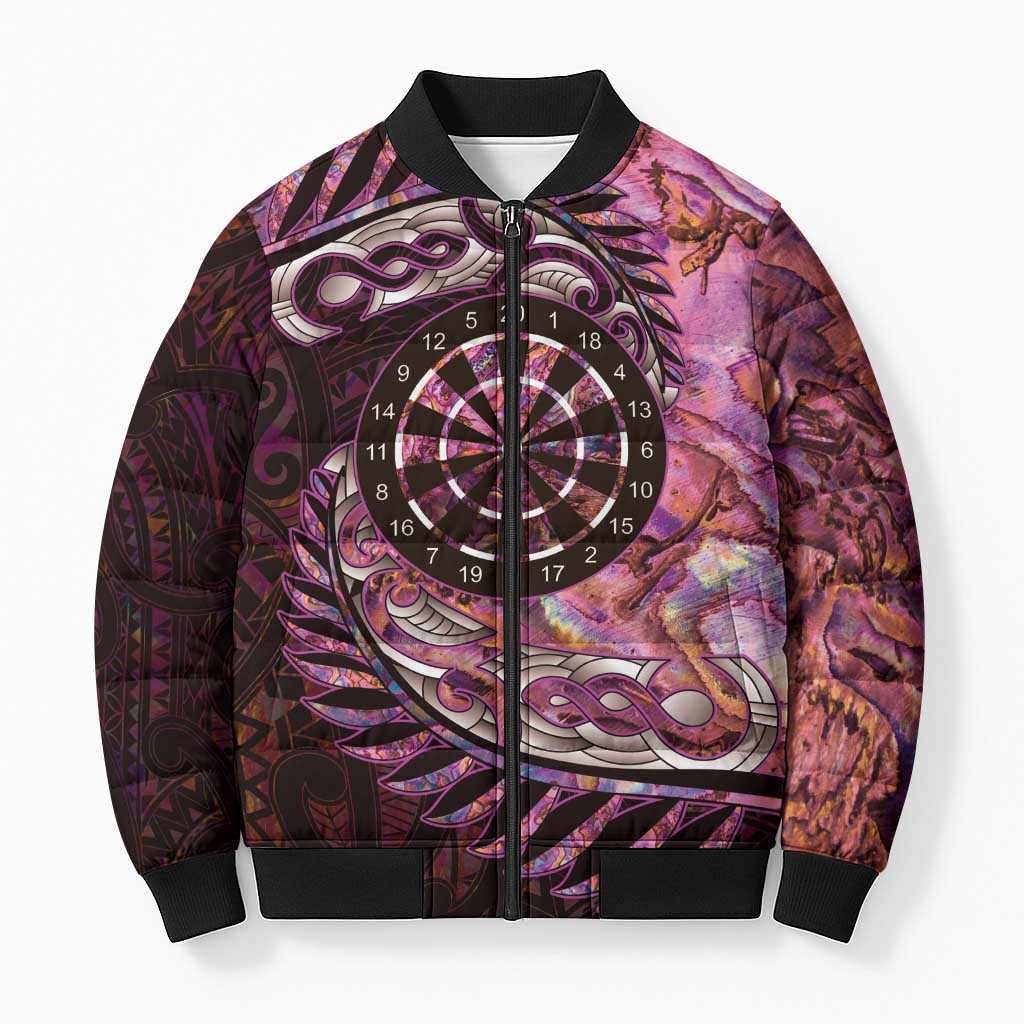 New Zealand Darts Personalised Bomber Puffer Jacket Aotearoa Silver Fern Pink Papua Shell Spirit - Aussie Hoodie