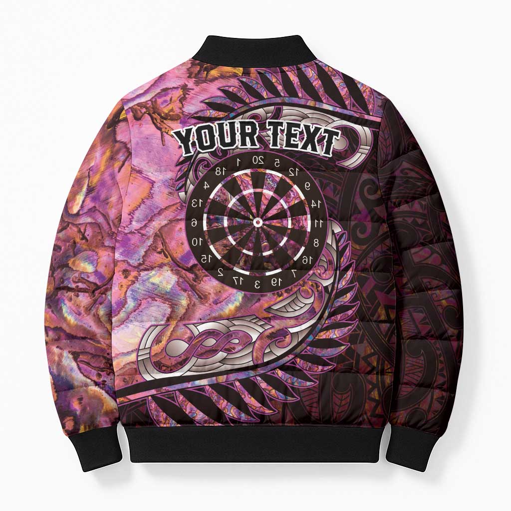 New Zealand Darts Personalised Bomber Puffer Jacket Aotearoa Silver Fern Pink Papua Shell Spirit - Aussie Hoodie