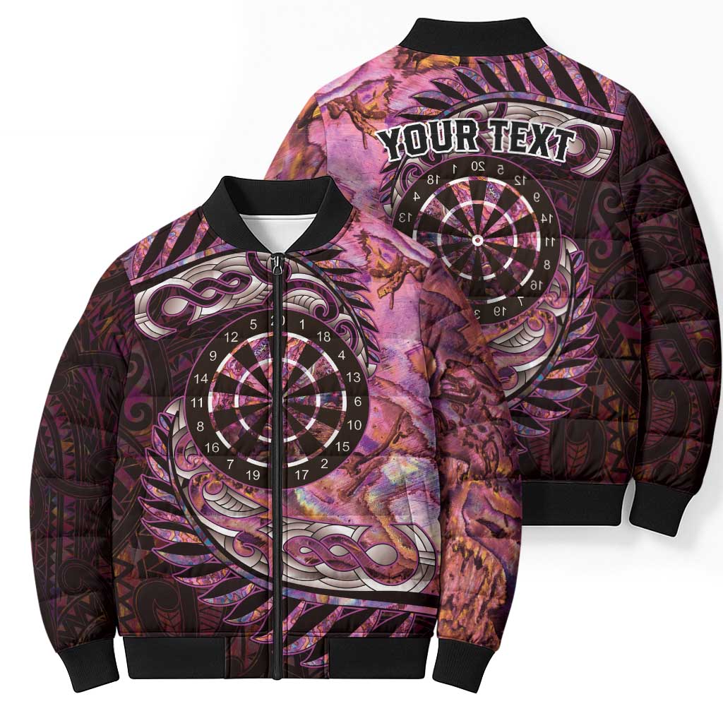 New Zealand Darts Personalised Bomber Puffer Jacket Aotearoa Silver Fern Pink Papua Shell Spirit - Aussie Hoodie