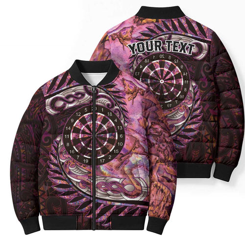 New Zealand Darts Personalised Bomber Puffer Jacket Aotearoa Silver Fern Pink Papua Shell Spirit - Aussie Hoodie