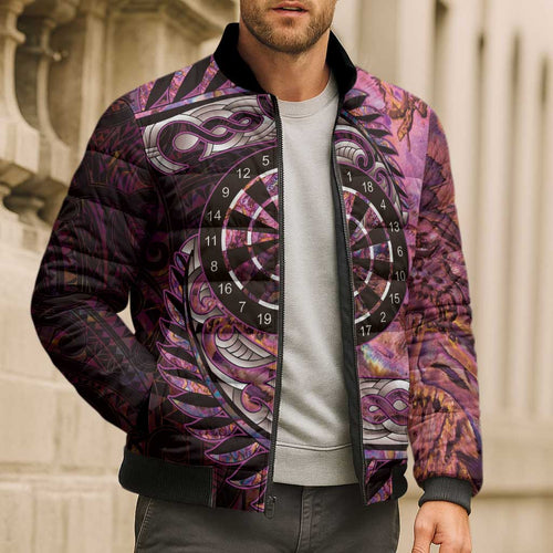 New Zealand Darts Personalised Bomber Puffer Jacket Aotearoa Silver Fern Pink Papua Shell Spirit - Aussie Hoodie