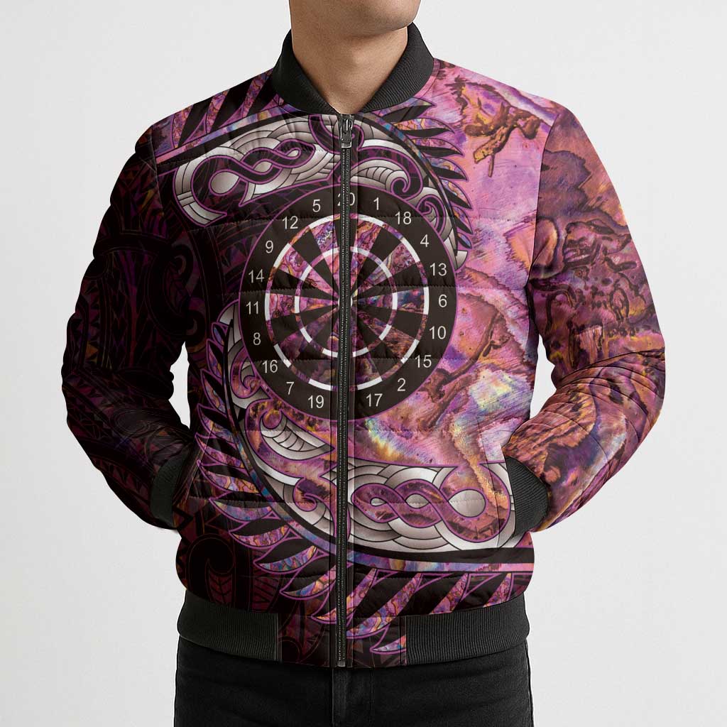 New Zealand Darts Personalised Bomber Puffer Jacket Aotearoa Silver Fern Pink Papua Shell Spirit - Aussie Hoodie