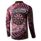 New Zealand Darts Personalised Button Sweatshirt Aotearoa Silver Fern Pink Papua Shell Spirit
