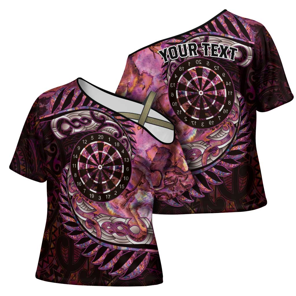 New Zealand Darts Personalised Cross Shoulder Shirt Aotearoa Silver Fern Pink Papua Shell Spirit - Aussie Hoodie