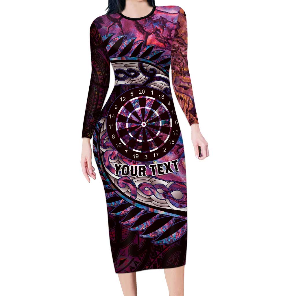 New Zealand Darts Personalised Family Matching Long Sleeve Bodycon Dress and Hawaiian Shirt Aotearoa Silver Fern Pink Papua Shell Spirit