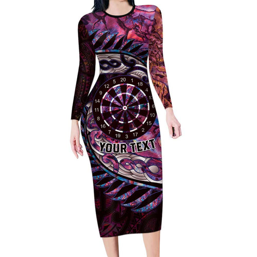 New Zealand Darts Personalised Family Matching Long Sleeve Bodycon Dress and Hawaiian Shirt Aotearoa Silver Fern Pink Papua Shell Spirit