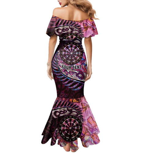 New Zealand Darts Personalised Family Matching Mermaid Dress and Hawaiian Shirt Aotearoa Silver Fern Pink Papua Shell Spirit