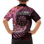 New Zealand Darts Personalised Family Matching Off The Shoulder Long Sleeve Dress and Hawaiian Shirt Aotearoa Silver Fern Pink Papua Shell Spirit