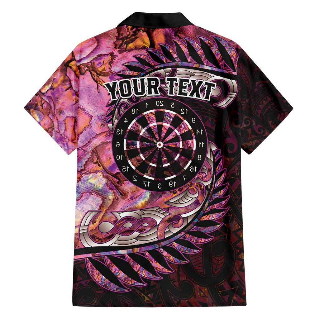 New Zealand Darts Personalised Family Matching Off The Shoulder Long Sleeve Dress and Hawaiian Shirt Aotearoa Silver Fern Pink Papua Shell Spirit