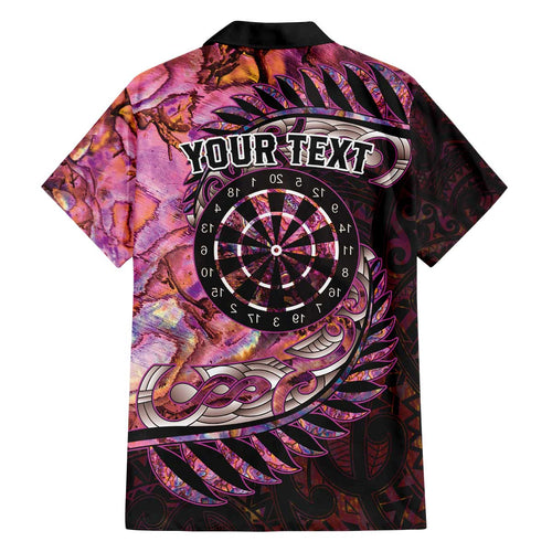New Zealand Darts Personalised Family Matching Off The Shoulder Long Sleeve Dress and Hawaiian Shirt Aotearoa Silver Fern Pink Papua Shell Spirit