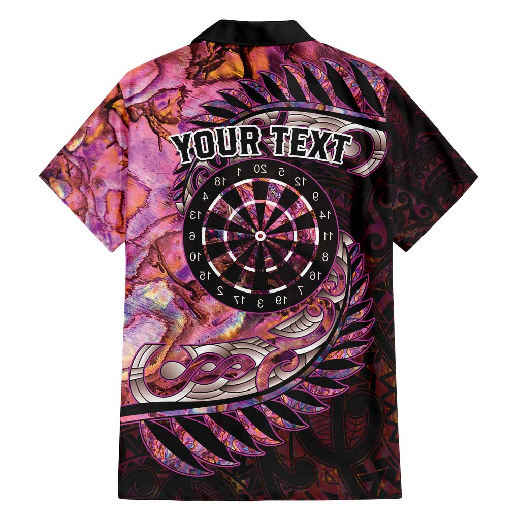 New Zealand Darts Personalised Family Matching Off Shoulder Short Dress and Hawaiian Shirt Aotearoa Silver Fern Pink Papua Shell Spirit