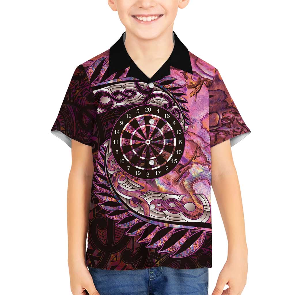 New Zealand Darts Personalised Family Matching Off Shoulder Short Dress and Hawaiian Shirt Aotearoa Silver Fern Pink Papua Shell Spirit
