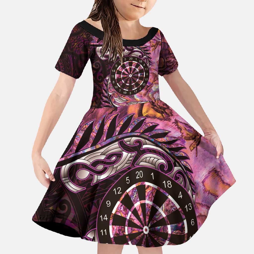 New Zealand Darts Personalised Family Matching Summer Maxi Dress and Hawaiian Shirt Aotearoa Silver Fern Pink Papua Shell Spirit
