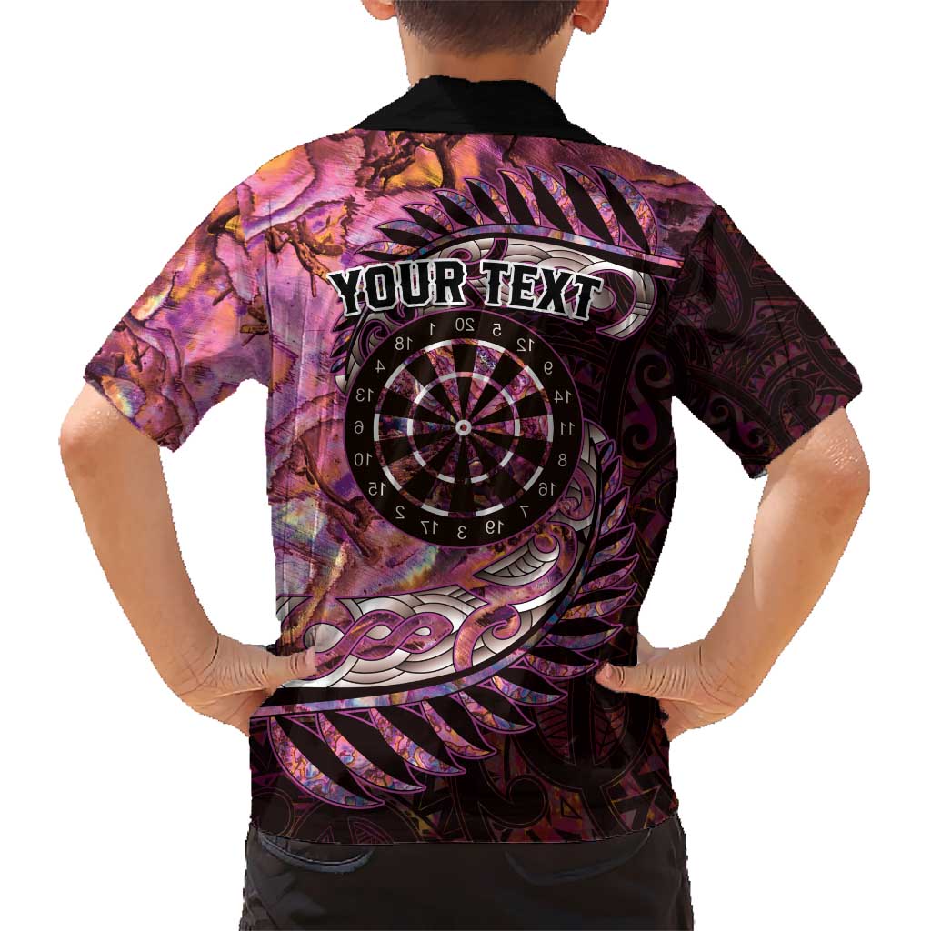 New Zealand Darts Personalised Kid Hawaiian Shirt Aotearoa Silver Fern Pink Papua Shell Spirit