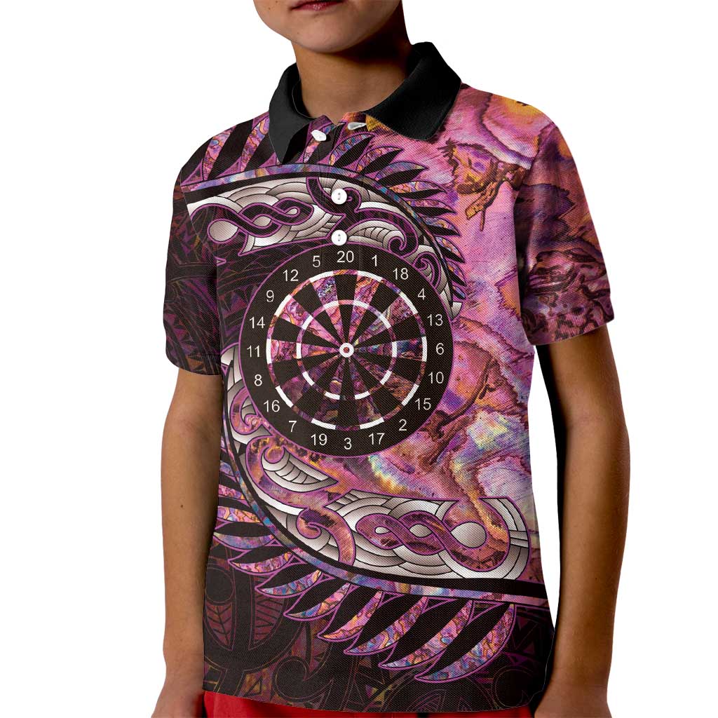 New Zealand Darts Personalised Kid Polo Shirt Aotearoa Silver Fern Pink Papua Shell Spirit