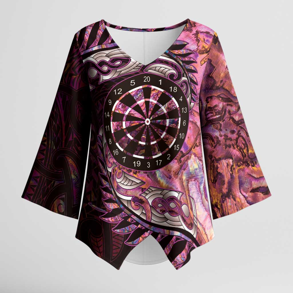 New Zealand Darts Personalised Kimono Sleeve Blouse Aotearoa Silver Fern Pink Papua Shell Spirit - Aussie Hoodie