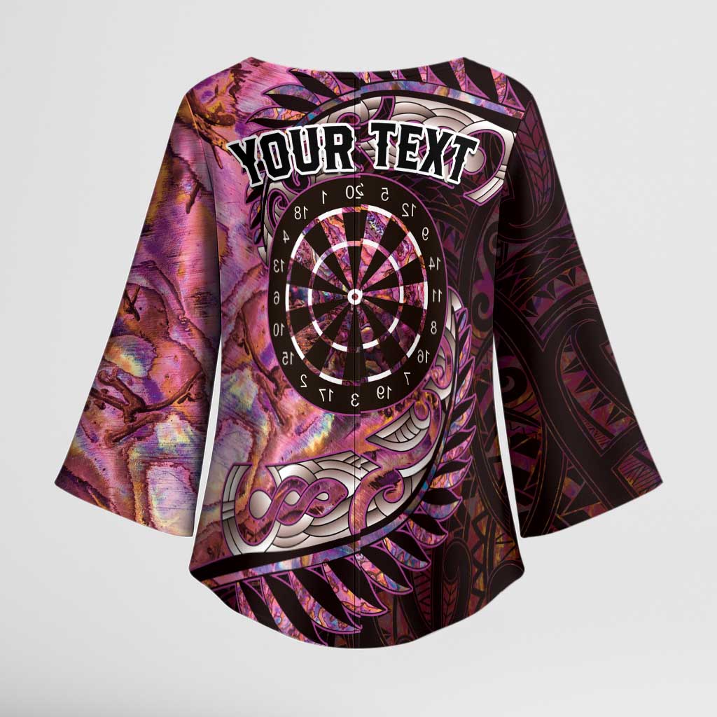 New Zealand Darts Personalised Kimono Sleeve Blouse Aotearoa Silver Fern Pink Papua Shell Spirit - Aussie Hoodie