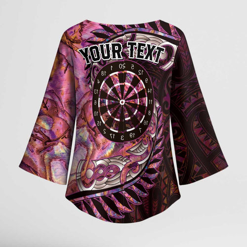 New Zealand Darts Personalised Kimono Sleeve Blouse Aotearoa Silver Fern Pink Papua Shell Spirit - Aussie Hoodie