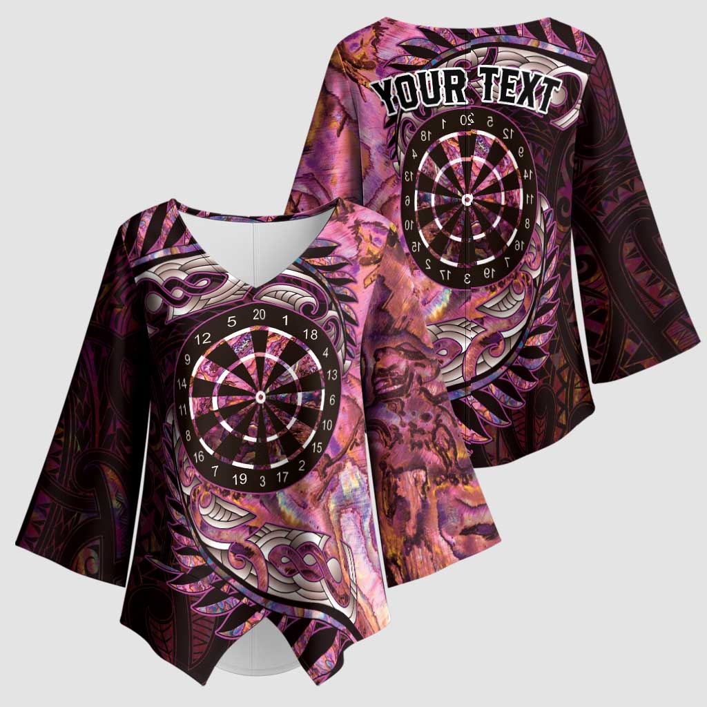 New Zealand Darts Personalised Kimono Sleeve Blouse Aotearoa Silver Fern Pink Papua Shell Spirit - Aussie Hoodie