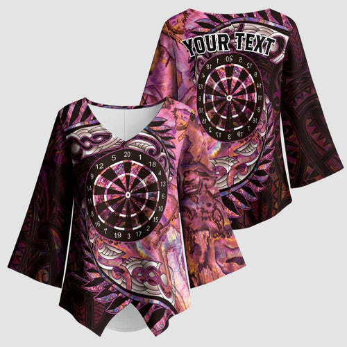 New Zealand Darts Personalised Kimono Sleeve Blouse Aotearoa Silver Fern Pink Papua Shell Spirit - Aussie Hoodie