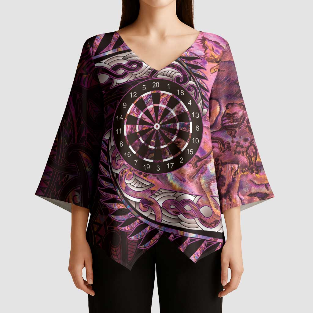 New Zealand Darts Personalised Kimono Sleeve Blouse Aotearoa Silver Fern Pink Papua Shell Spirit - Aussie Hoodie