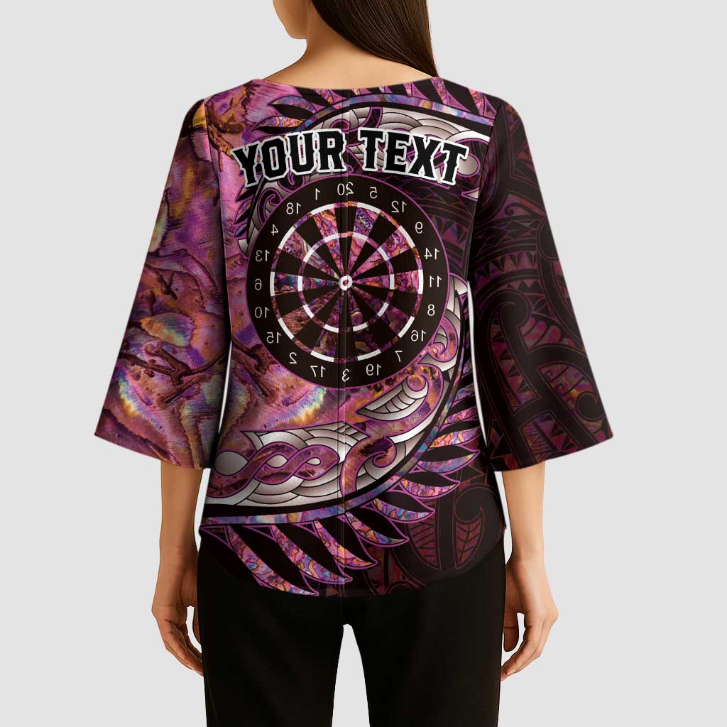 New Zealand Darts Personalised Kimono Sleeve Blouse Aotearoa Silver Fern Pink Papua Shell Spirit - Aussie Hoodie