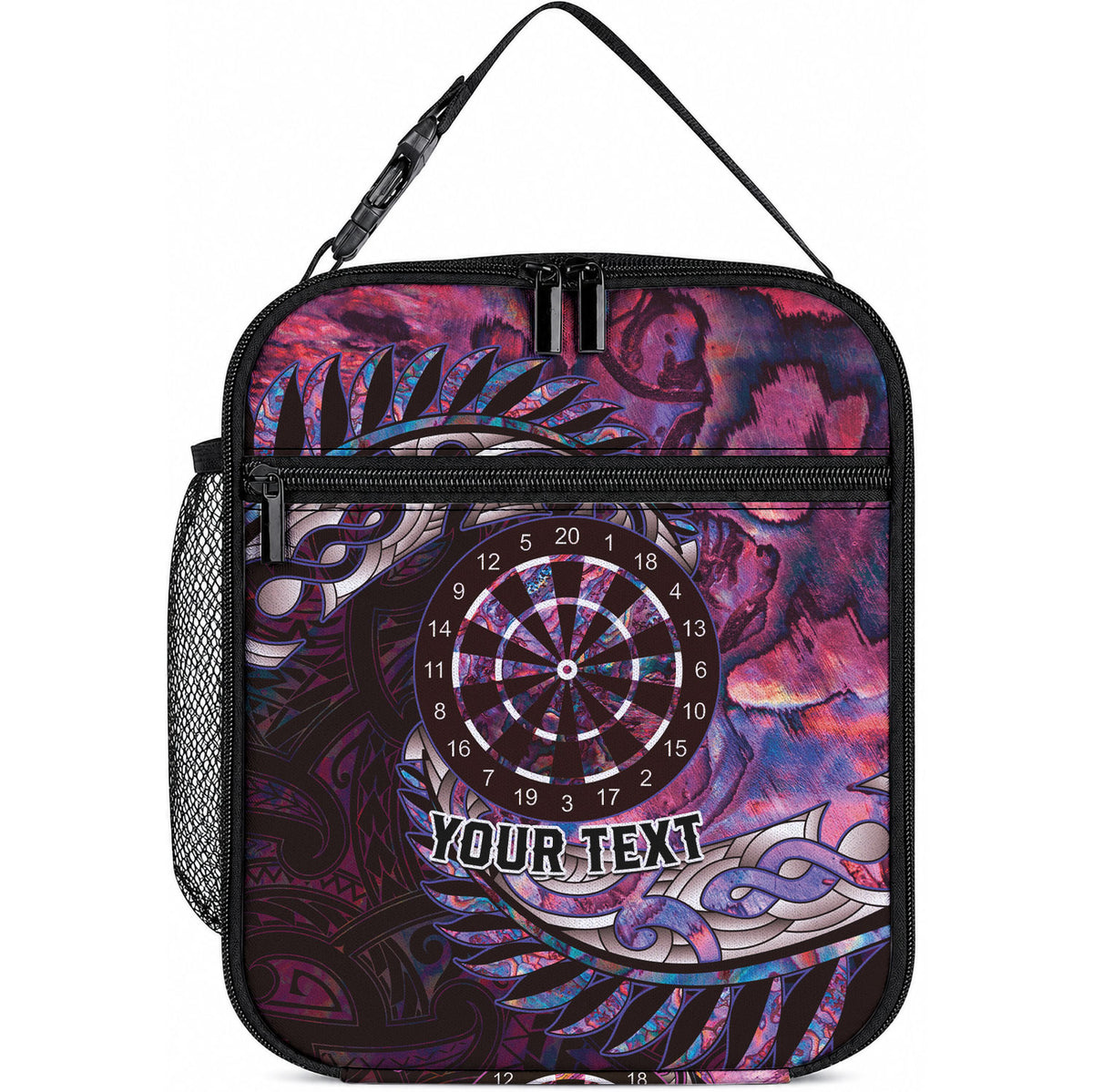 New Zealand Darts Personalised Lunch Bag Aotearoa Silver Fern Pink Papua Shell Spirit
