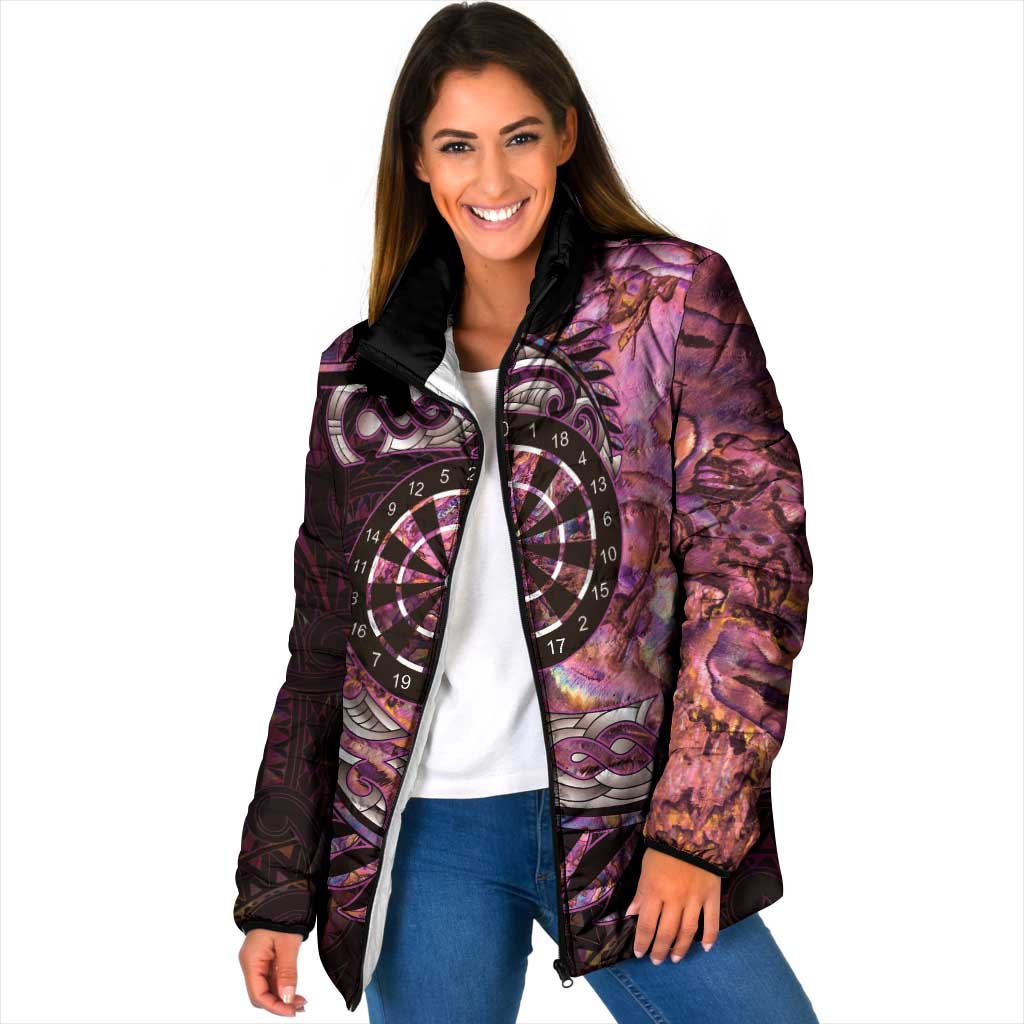 New Zealand Darts Personalised Padded Jacket Aotearoa Silver Fern Pink Papua Shell Spirit - Aussie Hoodie