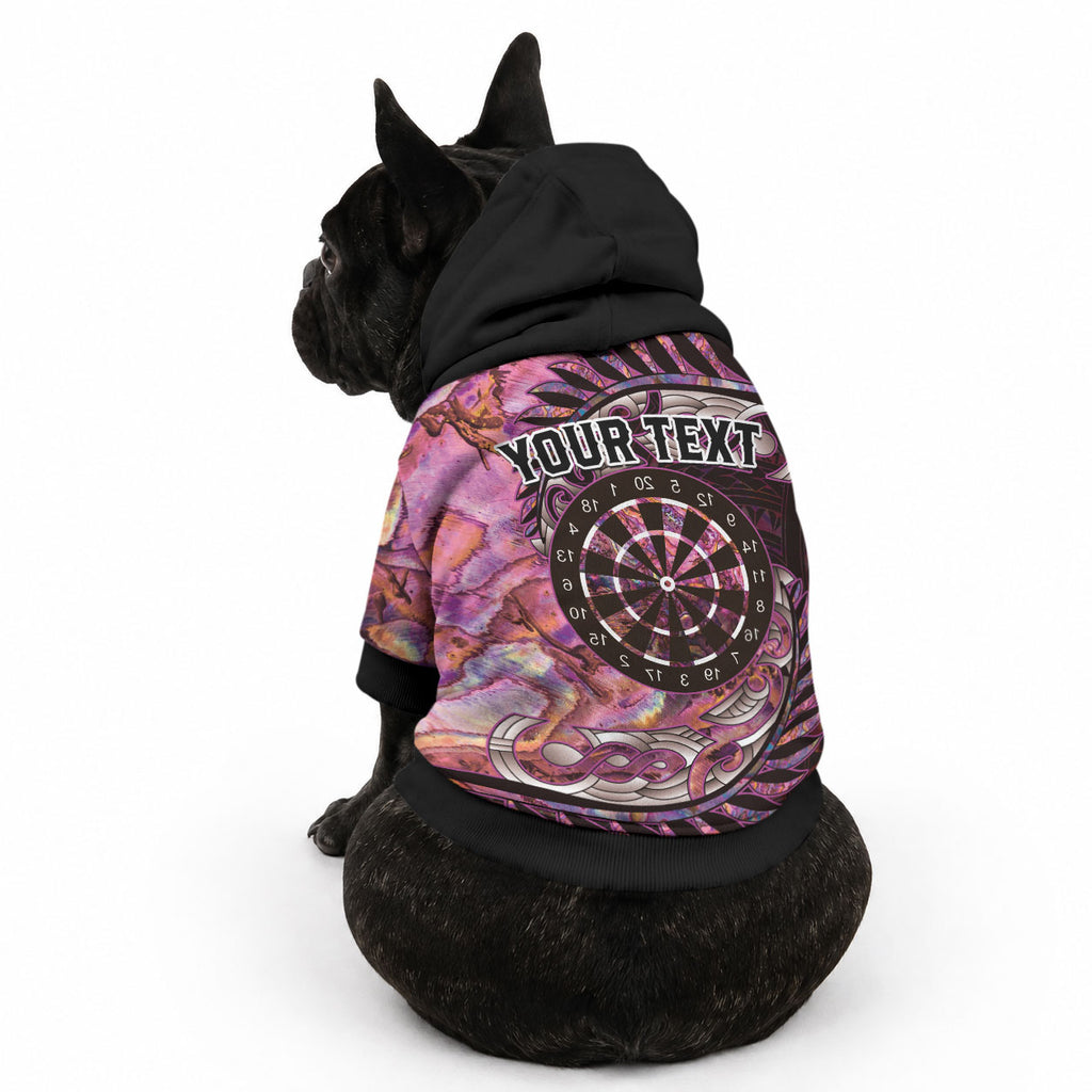 New Zealand Darts Personalised Pet Hoodie Aotearoa Silver Fern Pink Papua Shell Spirit